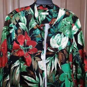 Vintage Erin London Women's 2X Tropical Flower Motif Cardigan Blazer